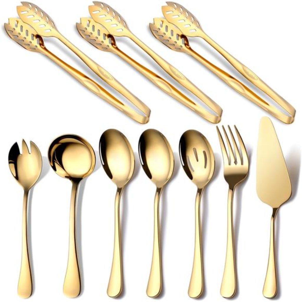 Serving Utensils, Ogori 10-Piece Polished Stainless Steel Serving